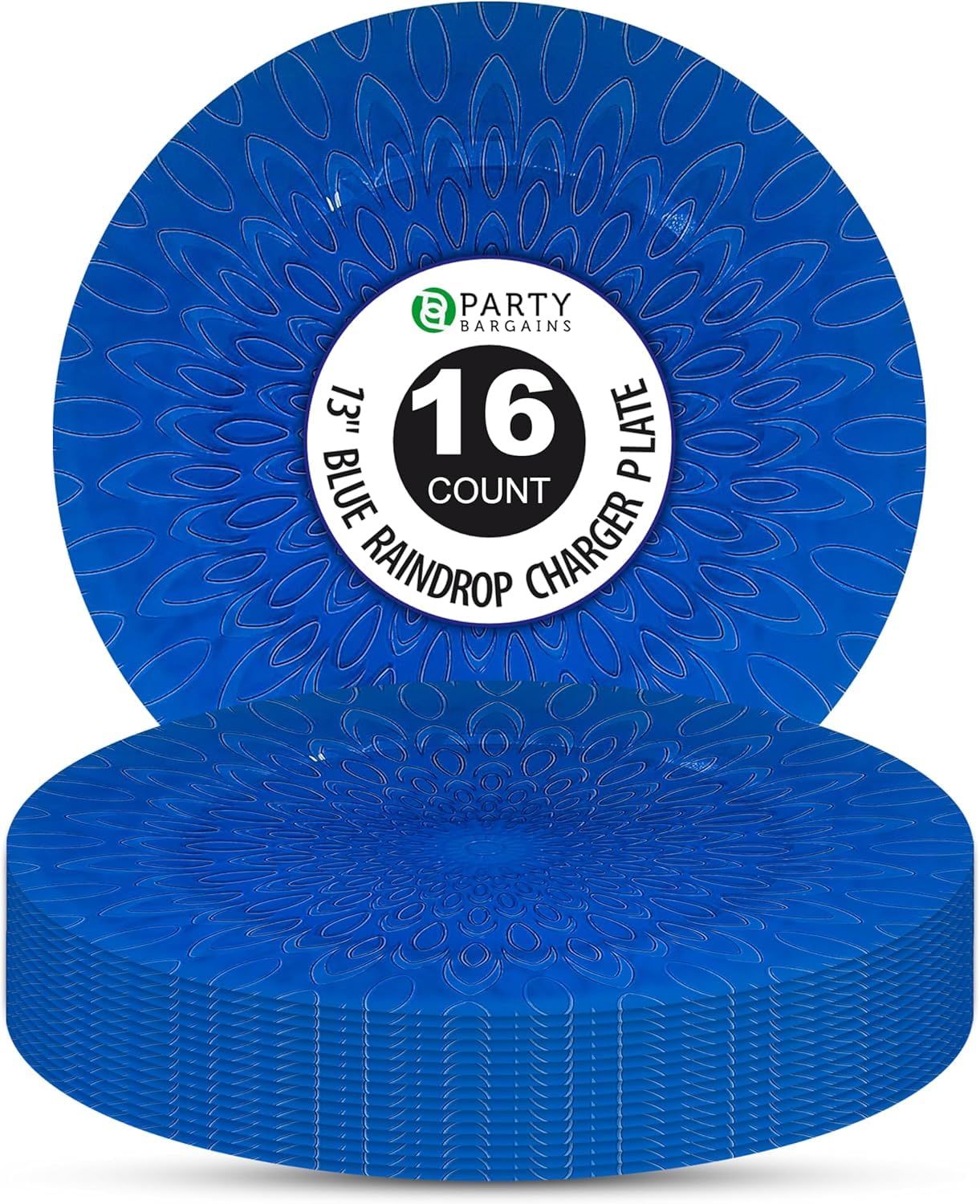 PARTY BARGAINS 13″ Plastic Charger Plates, Raindrop Design, Blue – Disposable Round Table Chargers for Weddings, Parties & Events, BPA-Free (16 Pack)