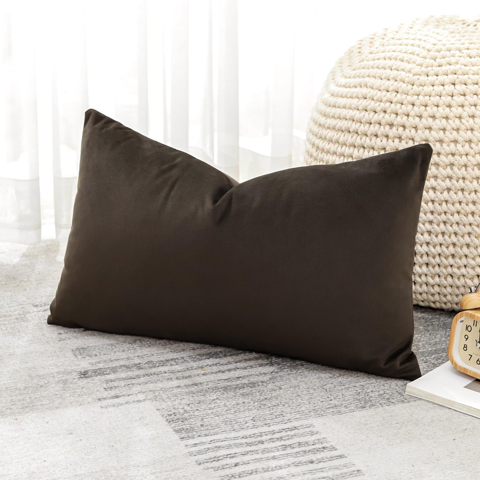 Artscope Luxury Velvet Cushion Covers Decorative Rectangle Pillowcases Soft Solid Cushion Cases for Couch Sofa Bedroom Car Decor 40x60cm Chocolate Brown - Image 4
