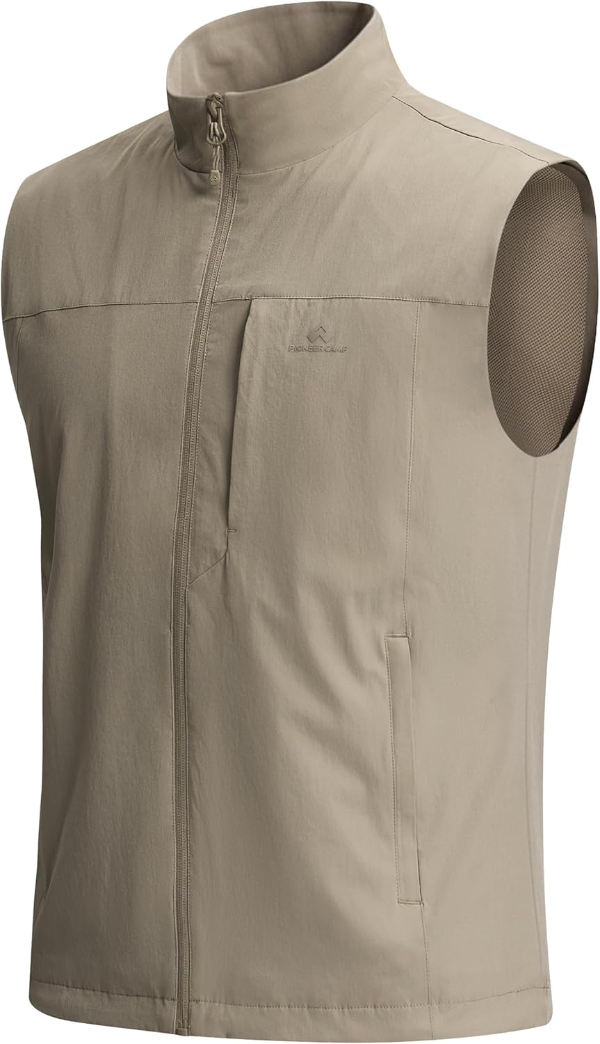 Pioneer Camp Men's Lightweight Quick-Dry Vest Sleeveless Outdoor Jacket with Multi Pockets for Running Hiking Fishing