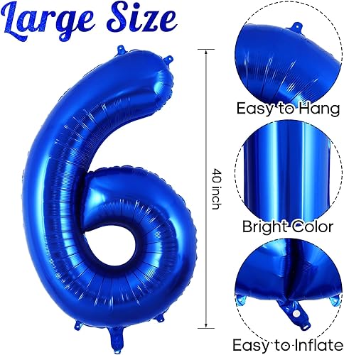 Miniatura 3 de Globo azul marino del número 6 de 40 pulgadas, globos grandes de aluminio azul oscuro, globos gigantes de Mylar número 6 para decoración de fiesta