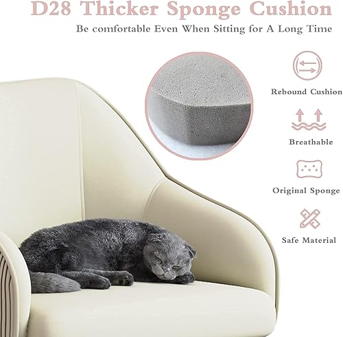 Miniatura 5 de CAELUM Bonita silla de escritorio beige para adolescentes y niñas, silla de escritorio para computadora de oficina en casa con ruedas y brazos,