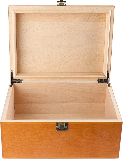 OZCHIN Wooden Box Decorative Boxes with Hinged Lid - Latch Closure Wood Box with Matte Finish Keepsake Boxes - 27 x 20 x 13 CM (Brown)