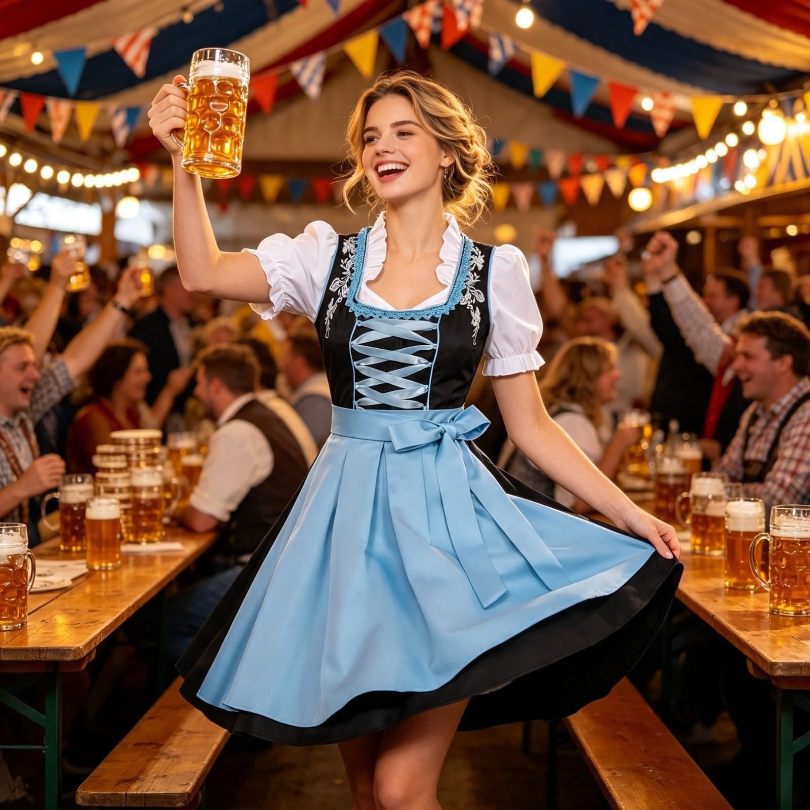 Dirndl Damen midi Trachtenkleid Damen Trachtenrock Trachtenmode Kleid Dirndlbluse für Oktoberfest