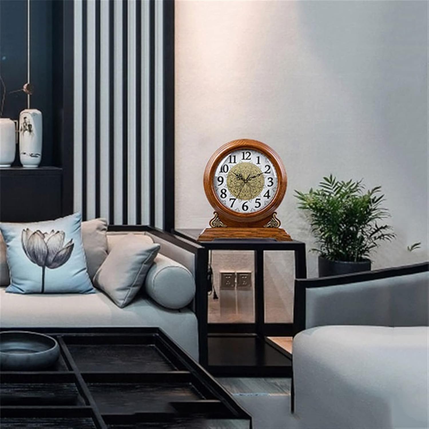 Desk Clock Vintage Bedroom Bedside Table Silent Clock Oak Clock Desk Decoration Clock Quartz Clock Decorative Mantel Clock