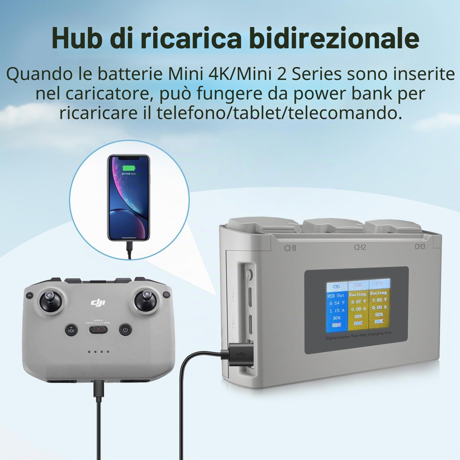 Treeboy Intelligent Flight Battery (2 confezioni) con hub di ricarica a due vie, compatibile con DJI 4K/SE, 2400 mAh 31 min di tempo di volo