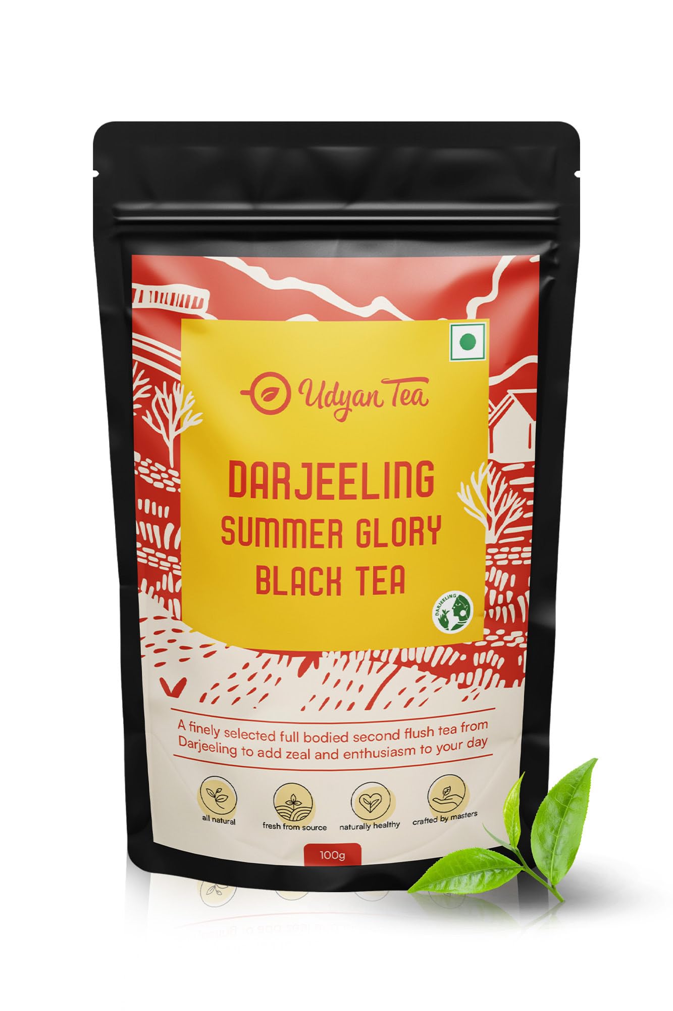 Udyan Tea Darjeeling Summer Glory Black Tea - Premium Summer Flush | Bold, Citrusy & Woody Notes | High Grown Loose Leaf Tea with Fruity Aroma | 100g