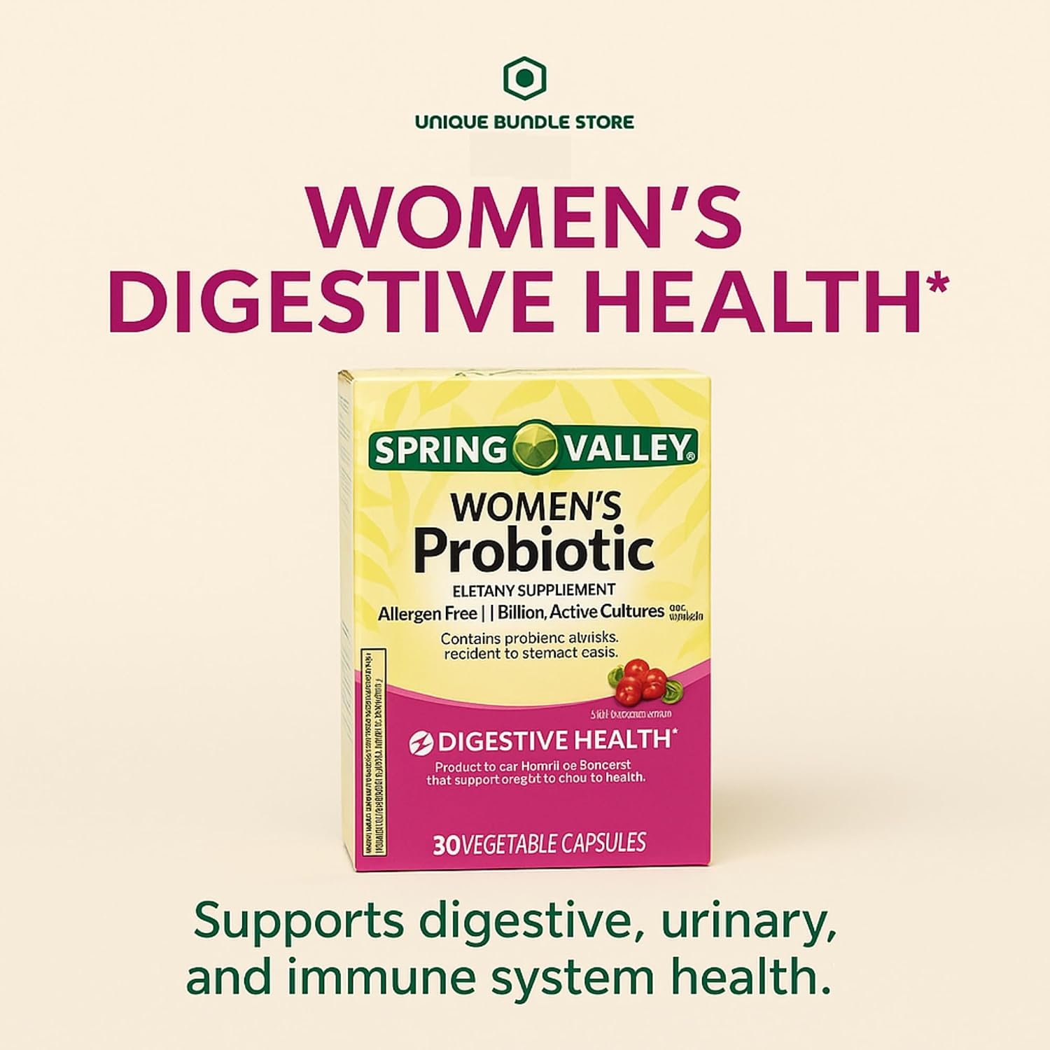 Probiotics for Women – 30 Vegetarian Capsules, Women’s Probiotic with Prebiotics and Cranberry, Daily Gut Health and Balance, Probioticos Women Supplement (Pack of 1)