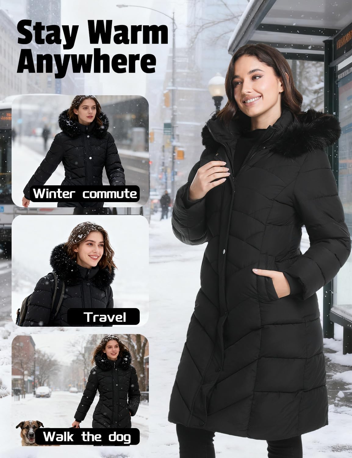 Heated Jackets for Women with 16000mAh Battery Pack, Long Heated Coat with Detachable Fur Hood for Winter - Image 6