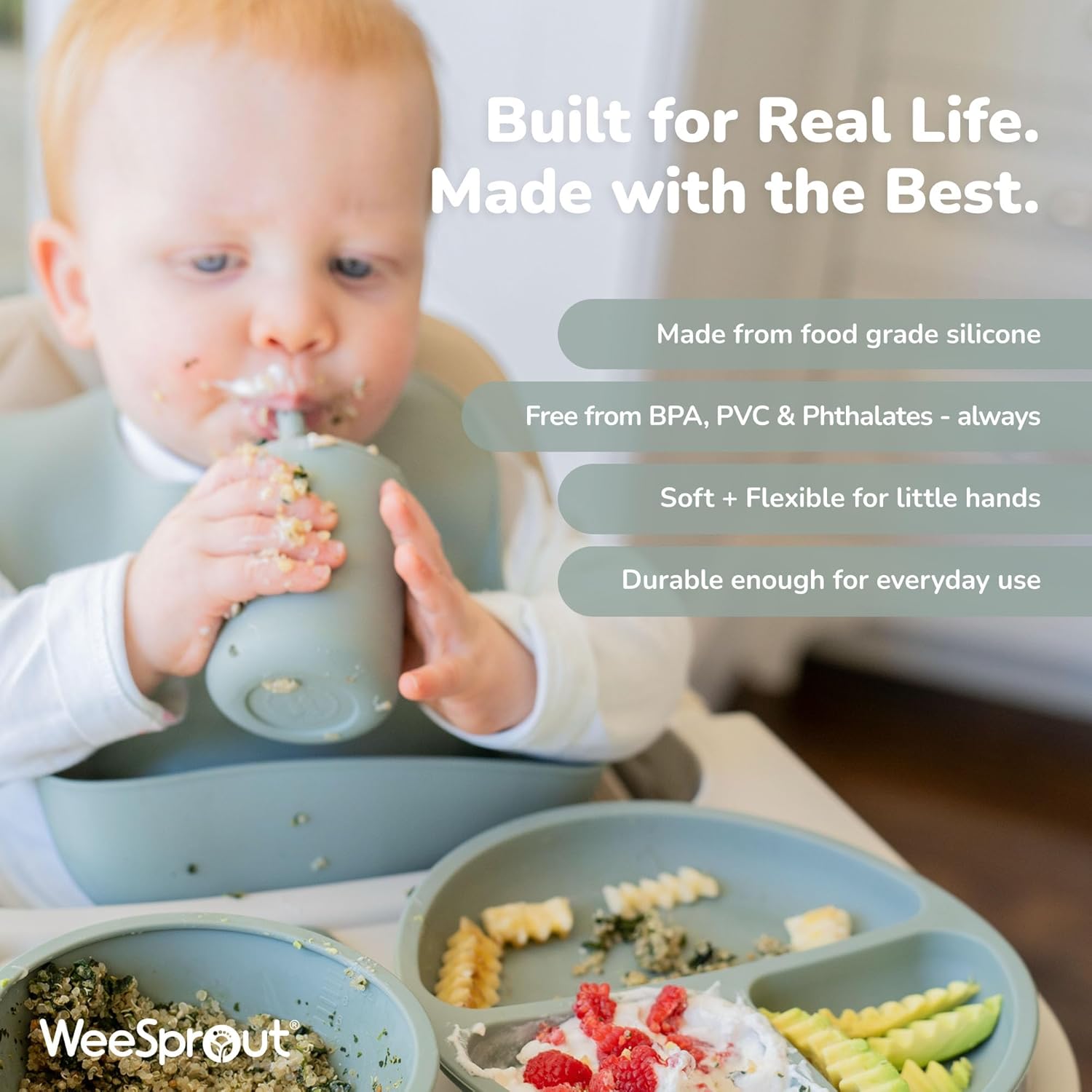 WeeSprout Silicone Baby Cups With Straws and Lids, 4 & 8 oz Options, Set of 2, Food Grade Toddler Training Container, Built In Straw Stoppers, Measurement Markings, Dishwasher Safe + Straw Cleaner - Image 5