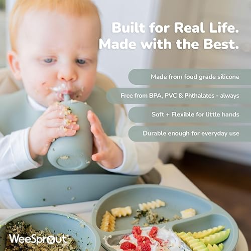 Miniatura 5 de WeeSprout Vasos de silicona para bebés con pajitas y tapas, opciones de 4 y 8 onzas, juego de 2, recipientes de entrenamiento para niños pequeños,