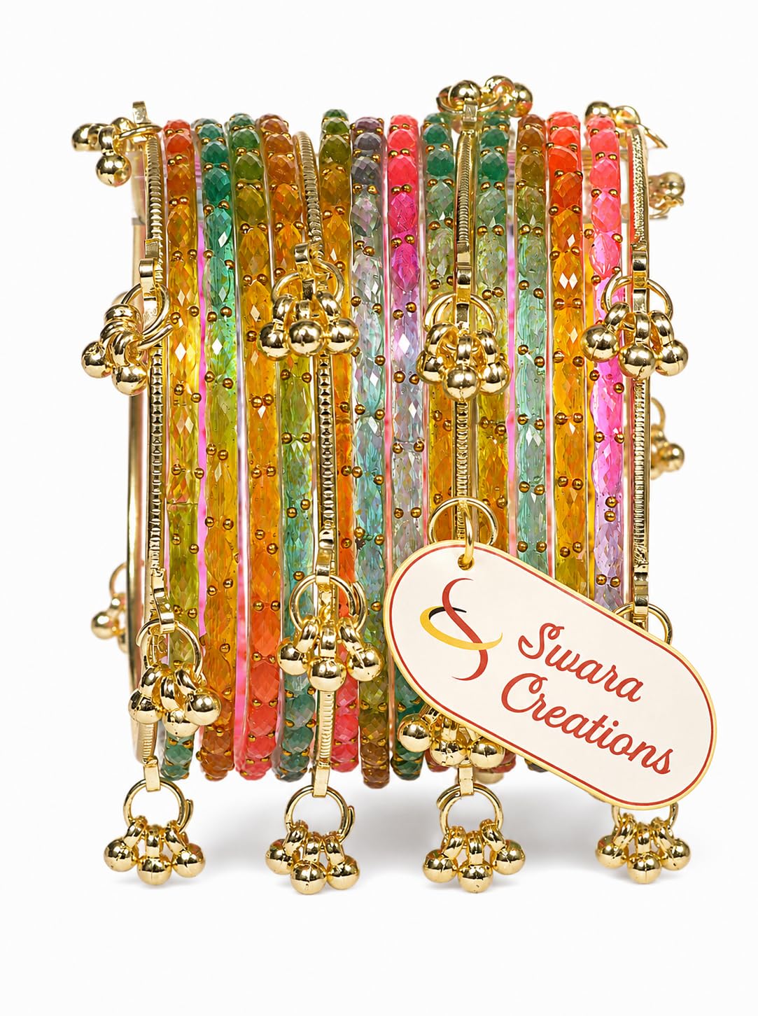 Swara Creations Kashmiri Ghungroo glass Bangles set | Viral Raindrop Multi Set for Women and Girls | Set of 16 Pcs (SKU415)