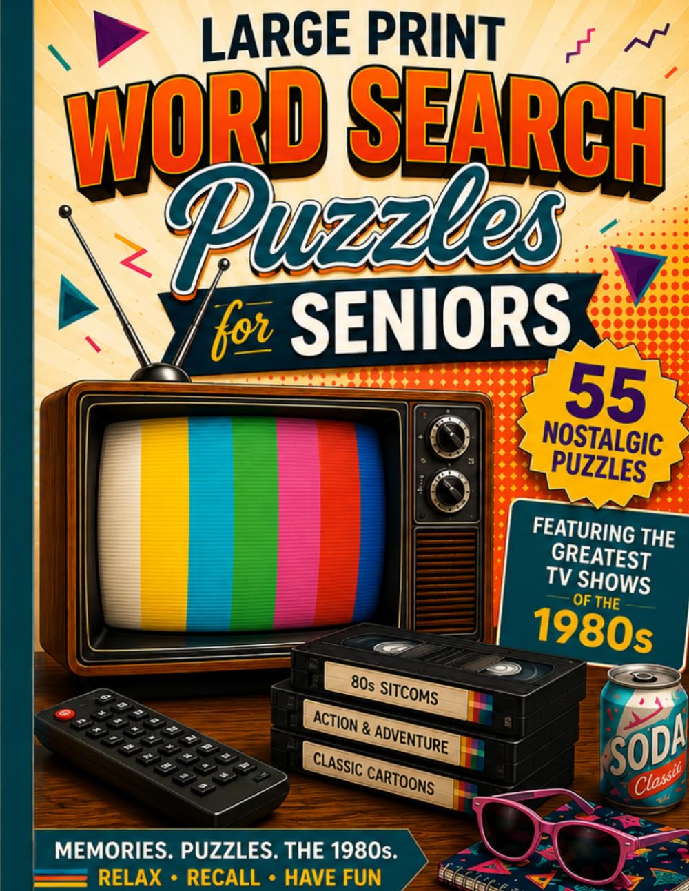 Large Print Word Search Puzzles for Seniors 55 Nostalgic Puzzles Featuring the Greatest TV Shows of the 1980s