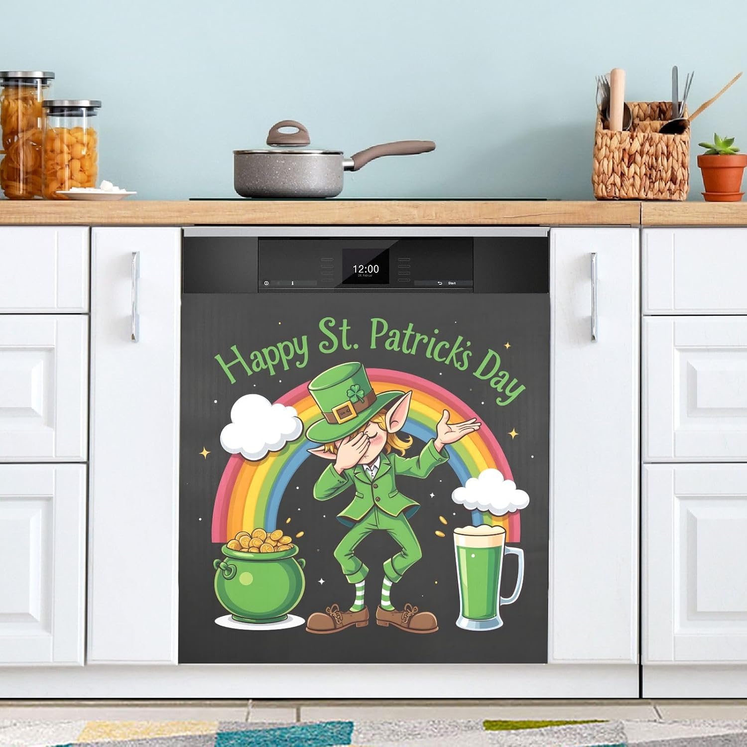 Dishwasher Magnet Cover Large Magnetic Stickers St Patrick 1 Front Dishwasher Cover Reusable Decal for Home Kitchen Refrigerator Decorative Lid Washing Machine Laundry