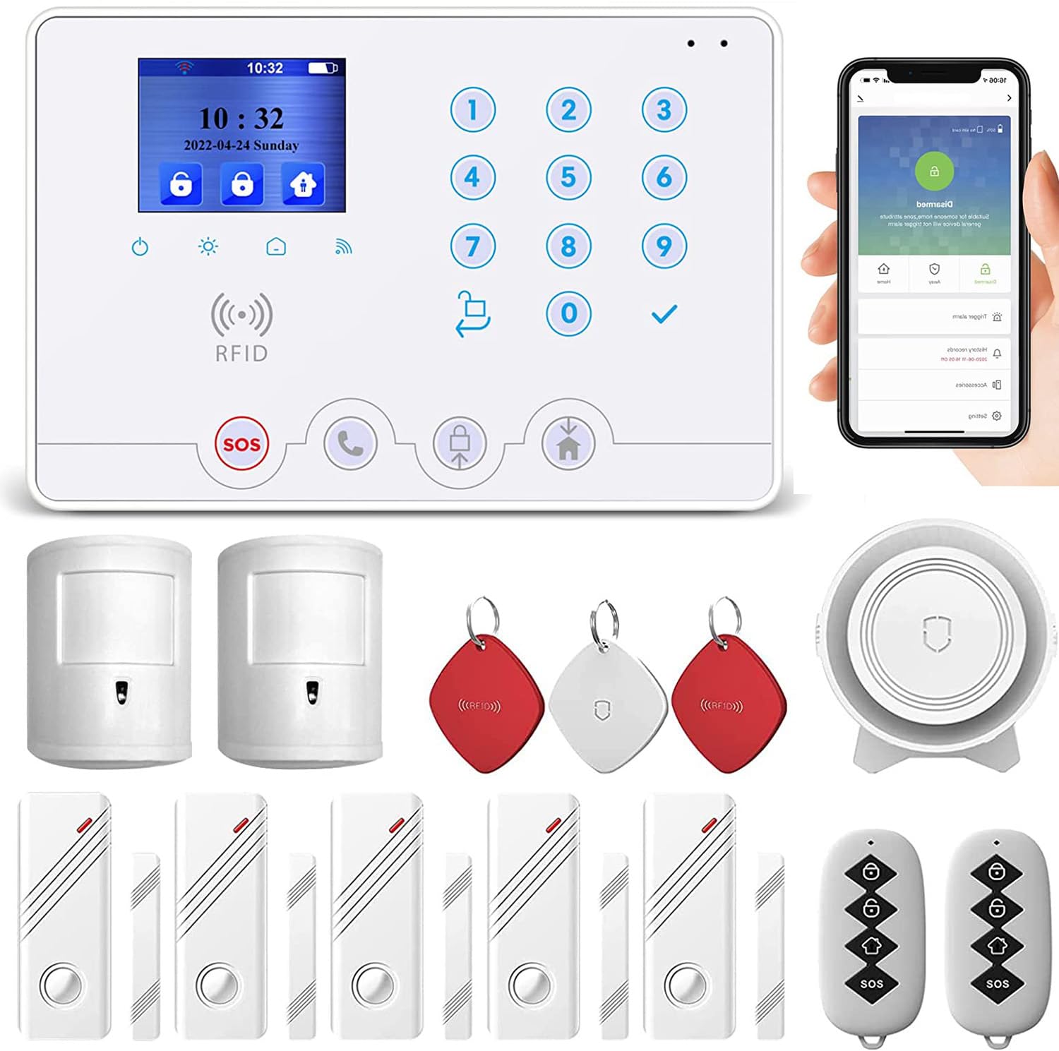 Wolf Guard W4Q Alarmas para Casa Sin Cuotas, Sistema Seguridad con Sirena 110dB, Sensor Puerta/Ventana, Sensor Movimiento PIR, App Control, Fácil Instalación [Clase A++]