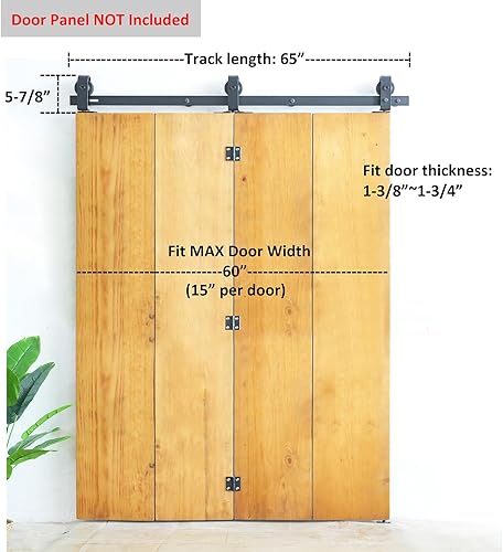 Miniatura 2 de DIYHD Kit de rieles para puerta de granero plegable negro de 75-12 pulgadas, montaje superior, para puerta corrediza de armario, se adapta a puertas