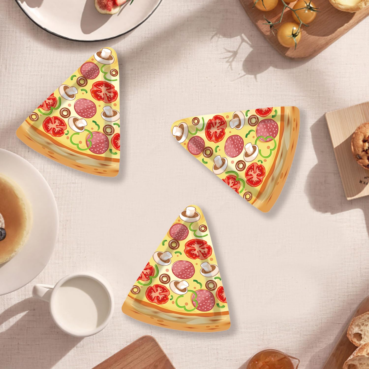 30 platos desechables en forma de pizza (9 pulgadas) divertidos para cumpleaños de niños, fiesta de pizza, baby shower, picnic, platos de papel decorativos para niños y niñas, decoración