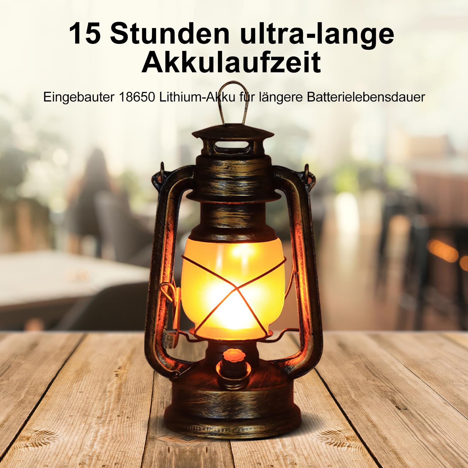 Latarnia LED w stylu vintage, sztormowa, ładowana, 3 tryby świecenia: migający płomień i zawsze włączony, na werandę, taras, podwórko, do ogrodu, na kemping (styl 1)