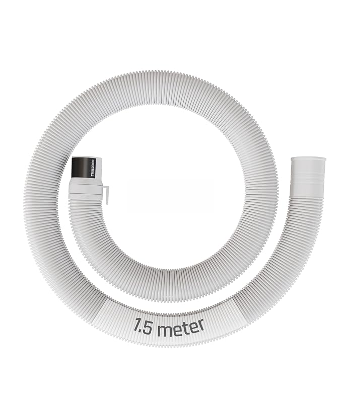 BUILDSKILL Semi-Automatic Washing Machine Drain Pipe 1.5 Meters In-Built Anti-Slip Hook Leakproof Solid Built Flexible Design 5-8Kg Washing Machine Pipe Outlet Drain (Pack of 1- White)