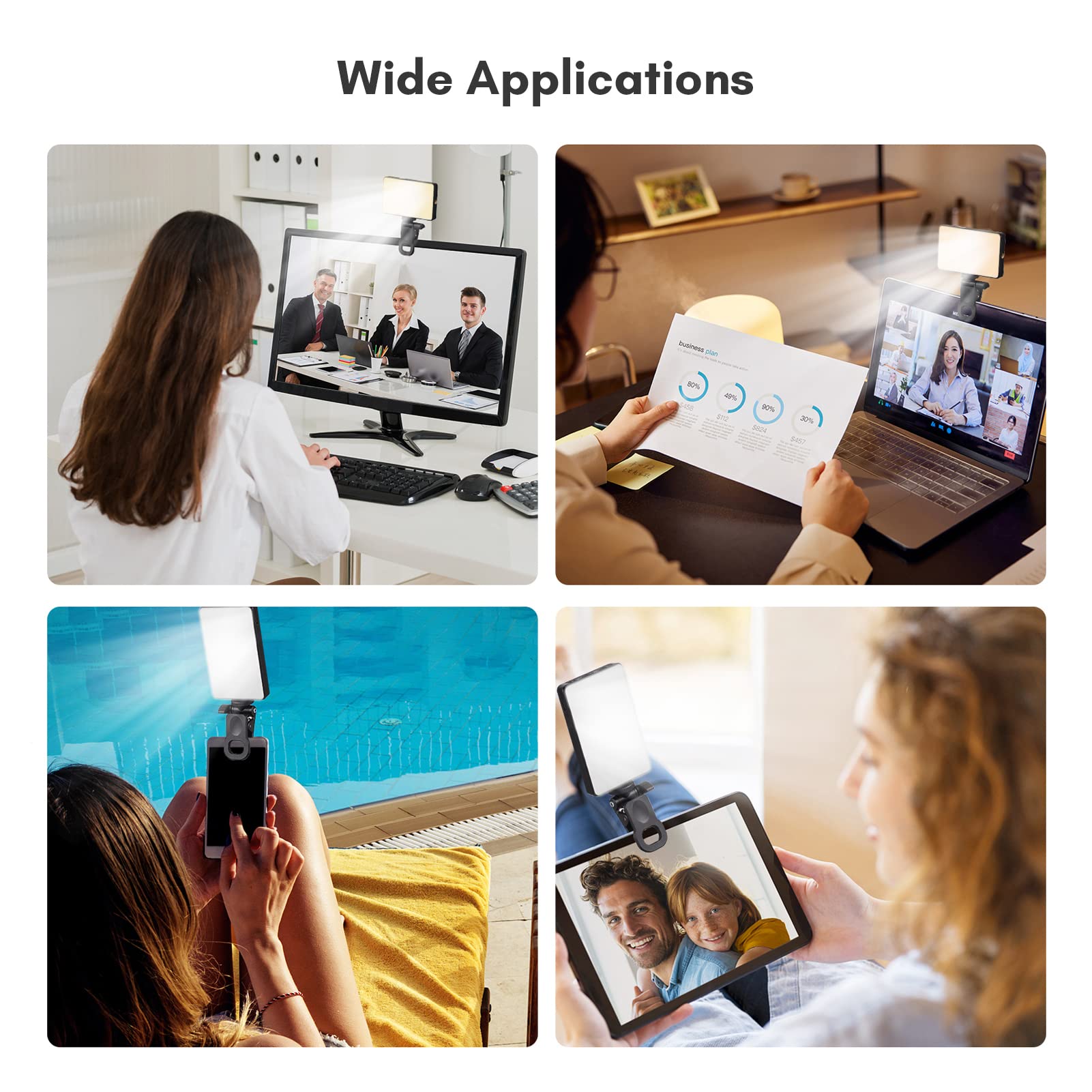 Andoer 120 LED Luce video, luce per selfie con clip e supporto per telefono 2500K-9000K Luce per telefono dimmerabile CRI 95+ per tablet laptop videoconferenza TikTok Selfie Vlog Livestreaming