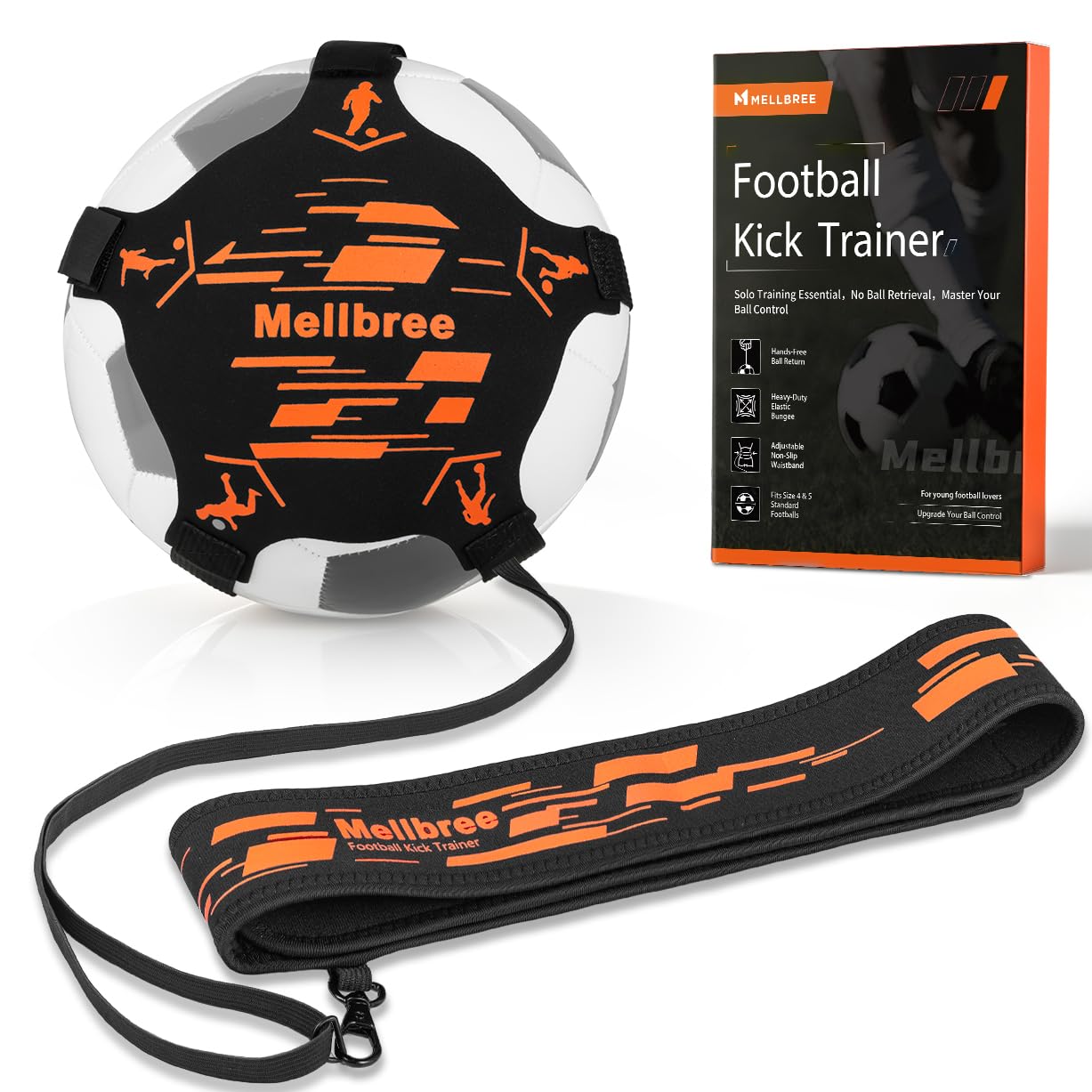 Mellbree Football Kick Trainer – Football on a String for Kids & Adults Practice Training Equipment, Skills & Control Trainer, Adjustable Waist Belt, Birthday Gift (Ball Not Included)