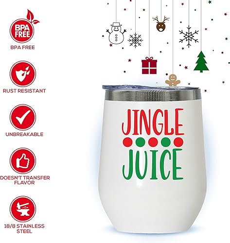 Miniatura 4 de Modern Elegance Jingle Juice - Vaso de vino de Navidad, vaso aislado de 12 onzas con tapa (jugo de cascabel moderno)