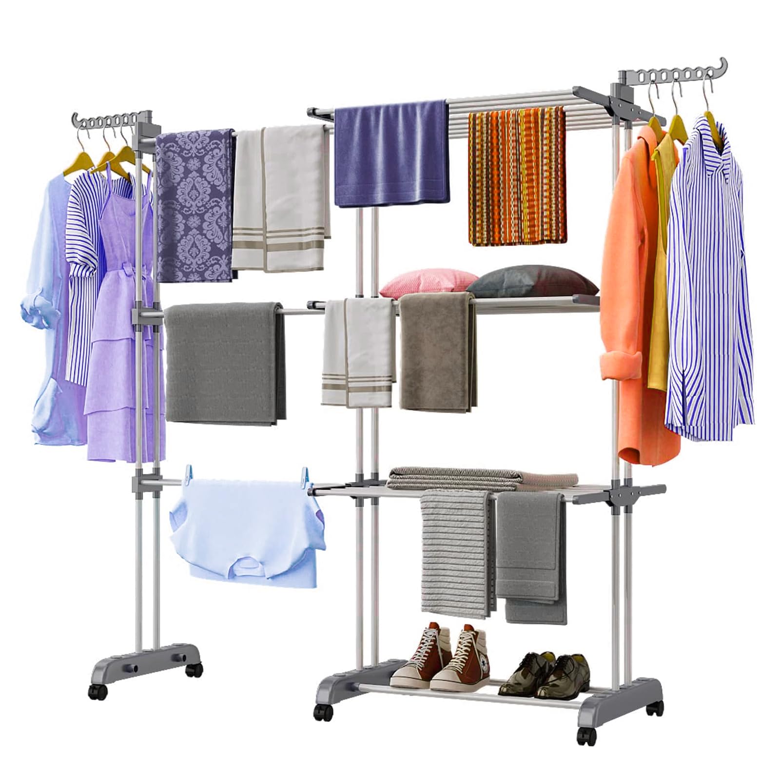 Fabulcozy Séchoir à Linge Pliable Étendoir à Linge 4 Niveaux avec roulettes Utilisation intérieure et extérieure (Petit)