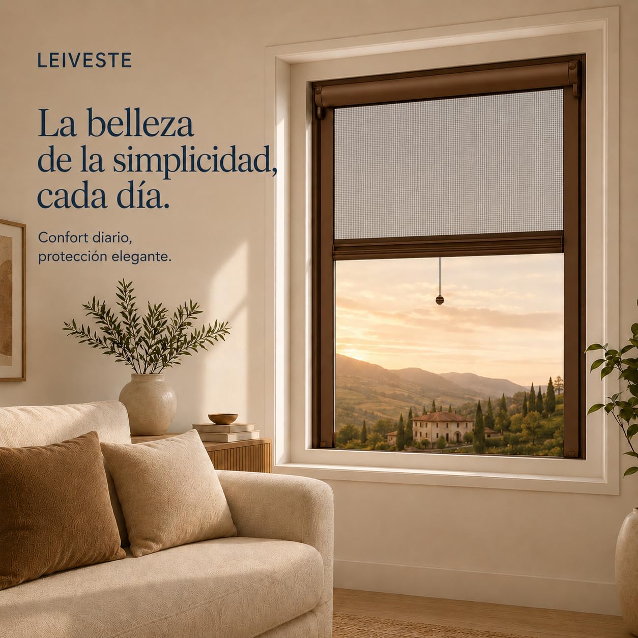LEIVESTE - Mosquitera enrollable reducible para ventanas, montaje fácil y rápido, red de fibra de vidrio, estructura de aluminio, varios tamaños y colores, color marrón, 140 x 160 cm