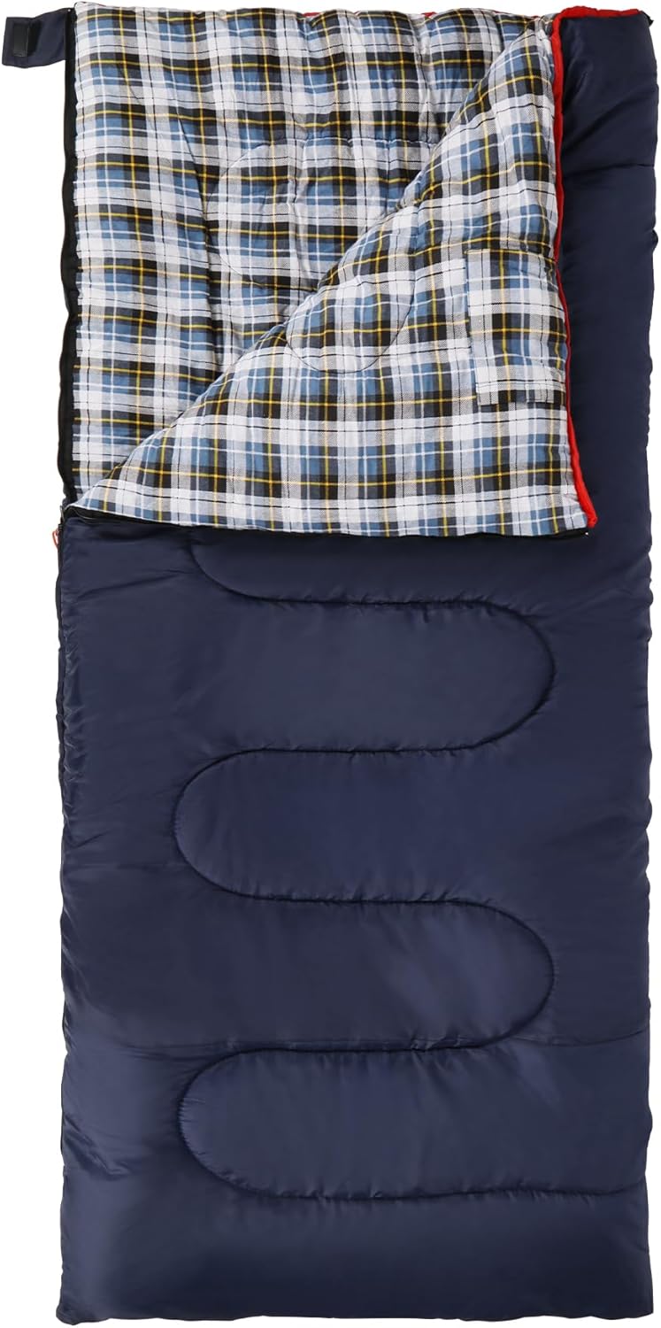 Flannel Sleeping Bag for Adults, Waterproof Cold Weather & Warm Camping Sleeping Bag with Compression Sack, 3 Season Trip Warm Envelope Sleeping Bag for Camping, Hiking, Backpacking, Outdoors