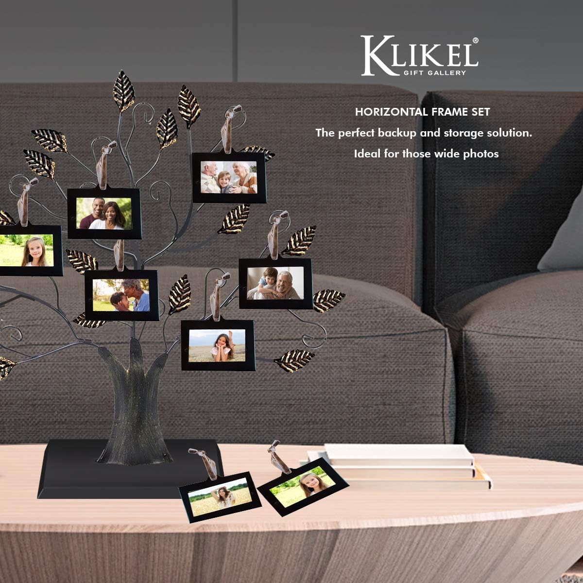Klikel Christmas Picture Ornament Frame Set - Total of 16 Black Picture Frames 1.5x2.5 Inch Opening - 8 Vertical Frames and 8 Horizontal Frames - Family Tree Frame Additional Frames