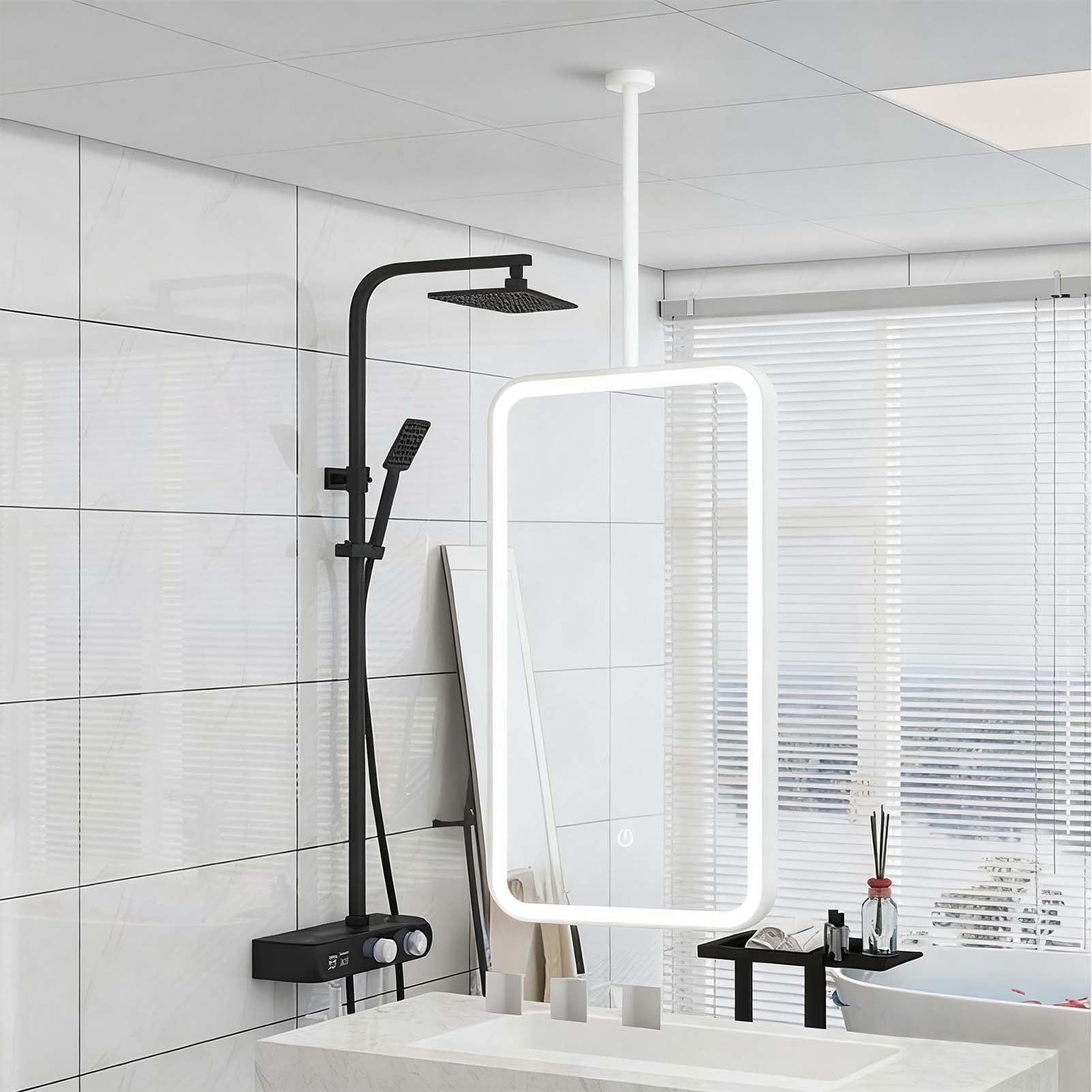 FGXHHS Modern Metal Framed with Hanging Rod, Frontlit LED Vanity Makeup Shaving Mirror, Wall Mounted Suspended Touch Button(40cmx60cm)