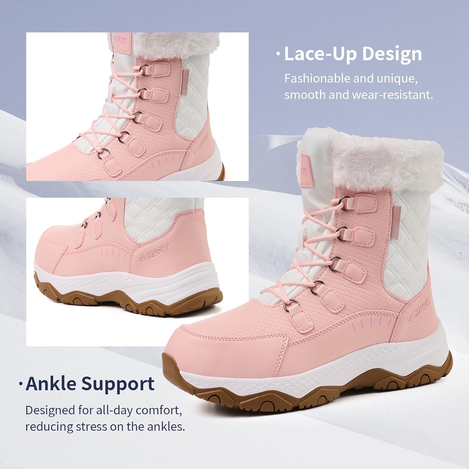 Snow Boots for Women Waterproof Mid-Calf Booties Winter Hiking Boot Durable Warm Fur Lined Boot Non-Slip Warm Climbing Shoes Walking, Cold Weather - Image 6