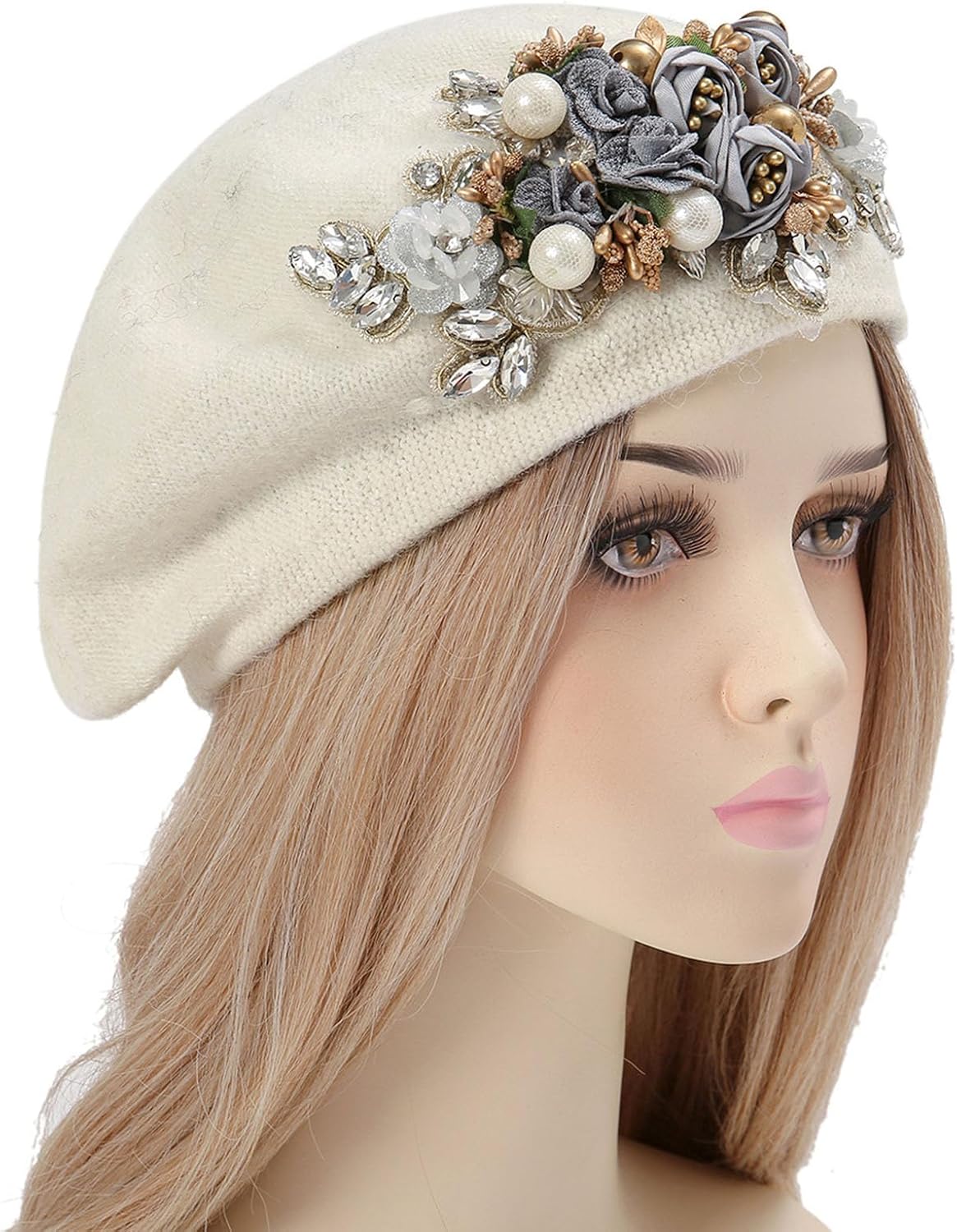 Pearls Studded Girls Berets Stylish Bowknot Headwear Painter Hat Show Small Face Versatile Painter Hat Flower Women Berets