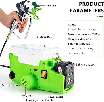 Paint Sprayer, 1700ml Airless Paint Sprayer with 1.5m Hose and Strap, 6 Gear Speed, High Pressure Spraying Machine for Home Interior Exterior, Include Lithium Battery