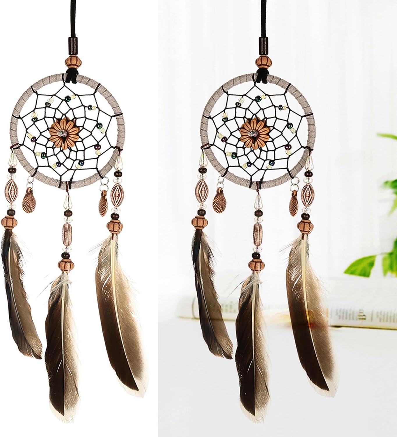 Yctze 1 PCS Elegant Handcrafted Dream Catcher with Feathers and Shells, Mini Keychain Car Pendant for Home Wall Decor, Blue with White Stone