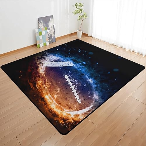 Miniatura 2 de Alfombra de fútbol americano, moderna, grande, impresa en 3D, alfombra de rugby de agua, fuego, deporte, regalo para dormitorio, sala de estar, sala