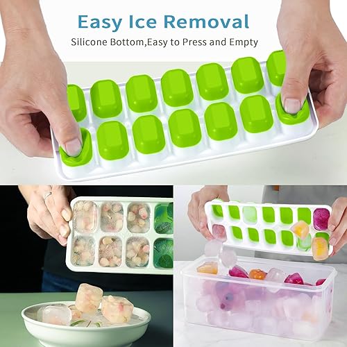 Miniatura 2 de ARTLEO Bandeja para cubitos de hielo con tapa y contenedor, bandejas para cubitos de hielo de silicona y plástico de fácil liberación y kit de cubo