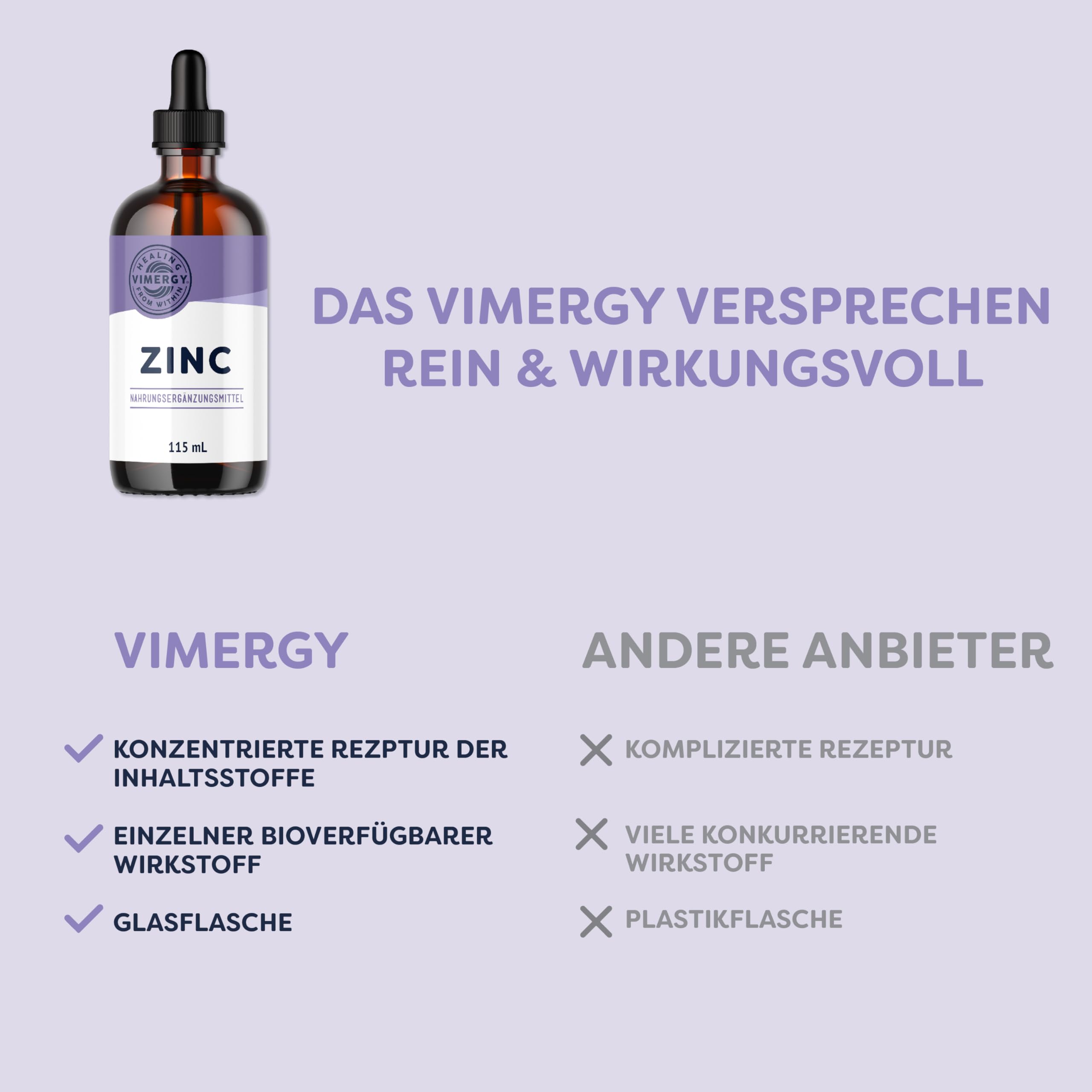 Vimergy Zink Tropfen 115 ml – 57 Portionen– Flüssiges Zink Hochdosiert – Antioxidans – Kein Raffinierter Zucker – Glutenfrei ohne Gentechnik Koscher Vegan Keto/Paleo Ernährung Geeignet