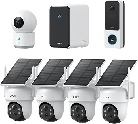Aosu 3K Solar Security Camera Outdoor Wireless Kit System with 2K Video Doorbell