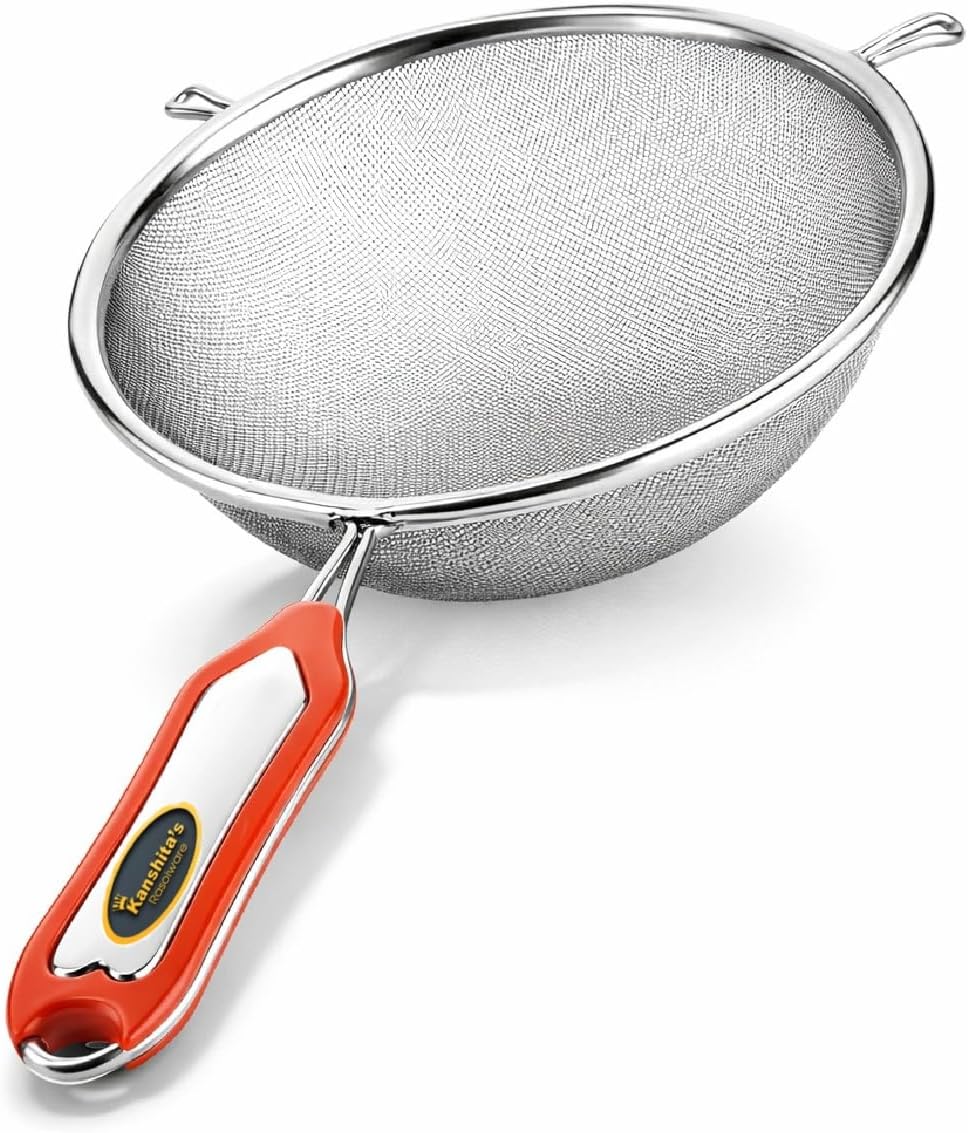 Kanshita's Rasoiware Stainless Steel Multipurpose Strainer – 16 cm Sieve for Vegetables, Juice & Soup (32L x 16W x 5H cm, Silver)