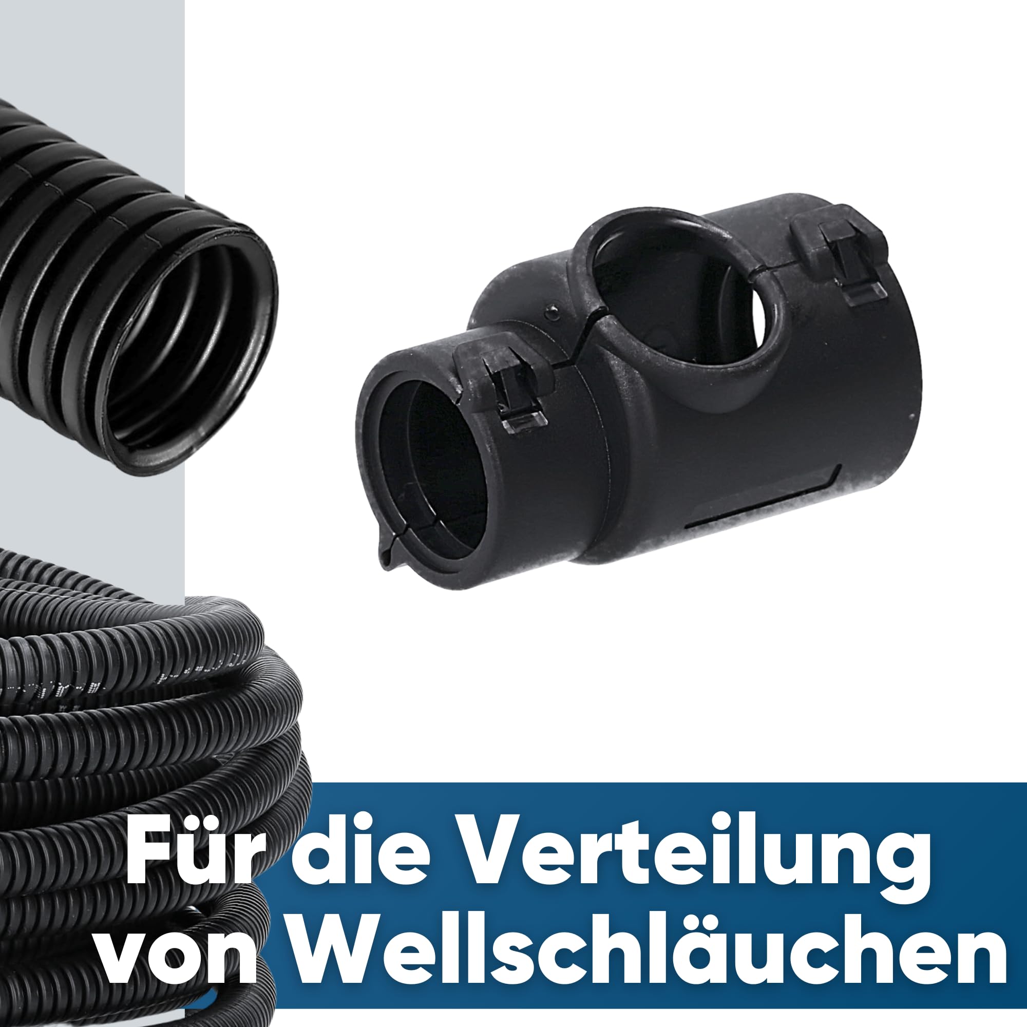 Kalitec 100x Distribuidor de Tubo Corrugado Forma B NW13-17 Negro | Manguito de conexion para mangueras corrugadas, sistema de clic, distribuidor de cables para instalacion electrica