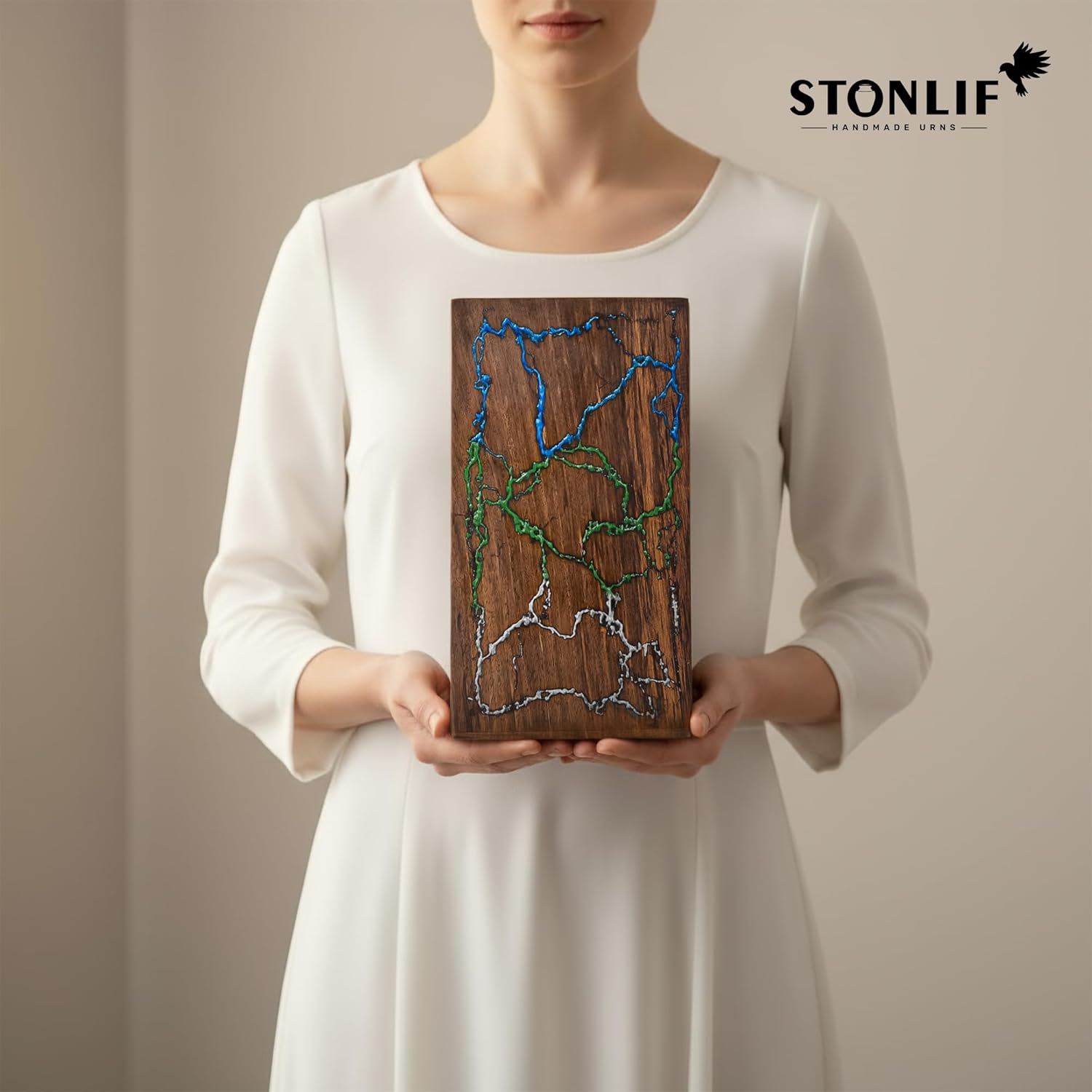 Wooden Urns for Human Ashes Adult Male, Female - Wood Urn for Women, Resin Decorative Urns - Memorial, Burial Wooden Cremation Urns for Human Ashes Upto 120 lbs, Thunderstorm - 1pc