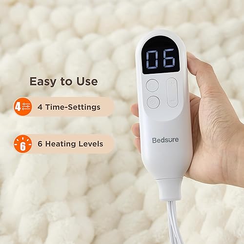 Vista 139 de Bedsure GentleSoft - Manta térmica eléctrica, suave manta eléctrica de franela acanalada, calefacción con 4 ajustes de tiempo, 6 ajustes de calor
