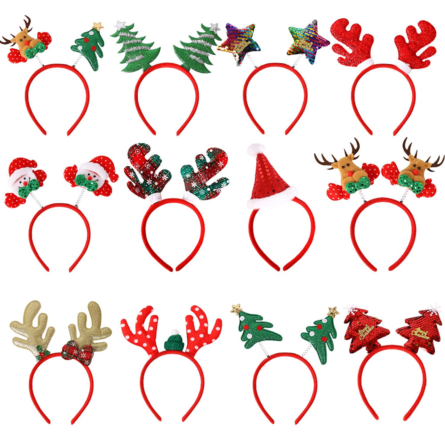 12 Pieces Christmas Headbands for Kids and Adult Xmas Headwear Head Hat Toppers Christmas Party Xmas Headwear Reindeer Costume Hair Headband for Christmas Party (12pcs Christmas Style)
