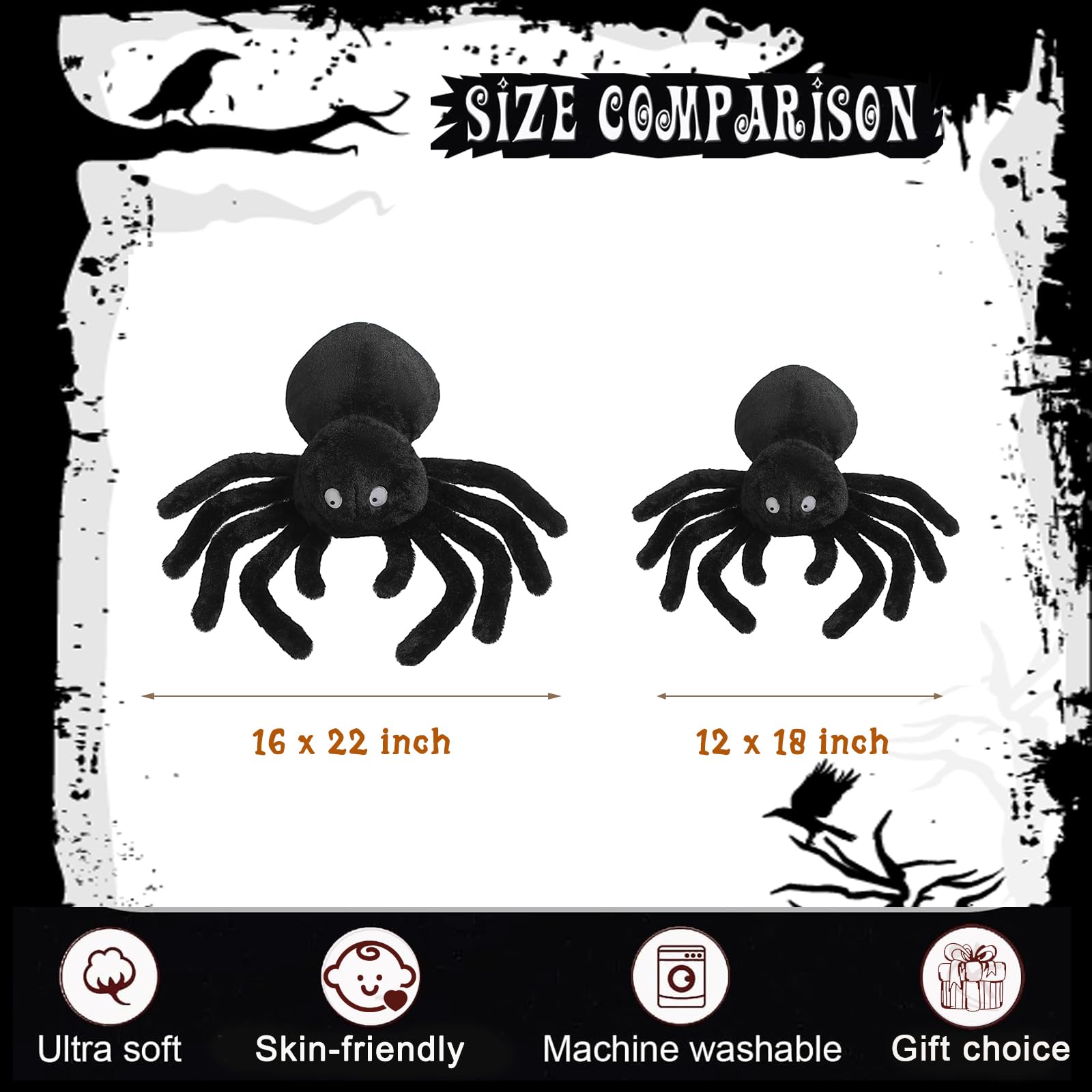 YRXRUS Spider Pillows, Spider Shaped Throw Pillow for Room Decoration, Black Plush Gifts, Extra-Large 16x22 in Soft Rabbit Fur Pillow for Natural Accent Pillows