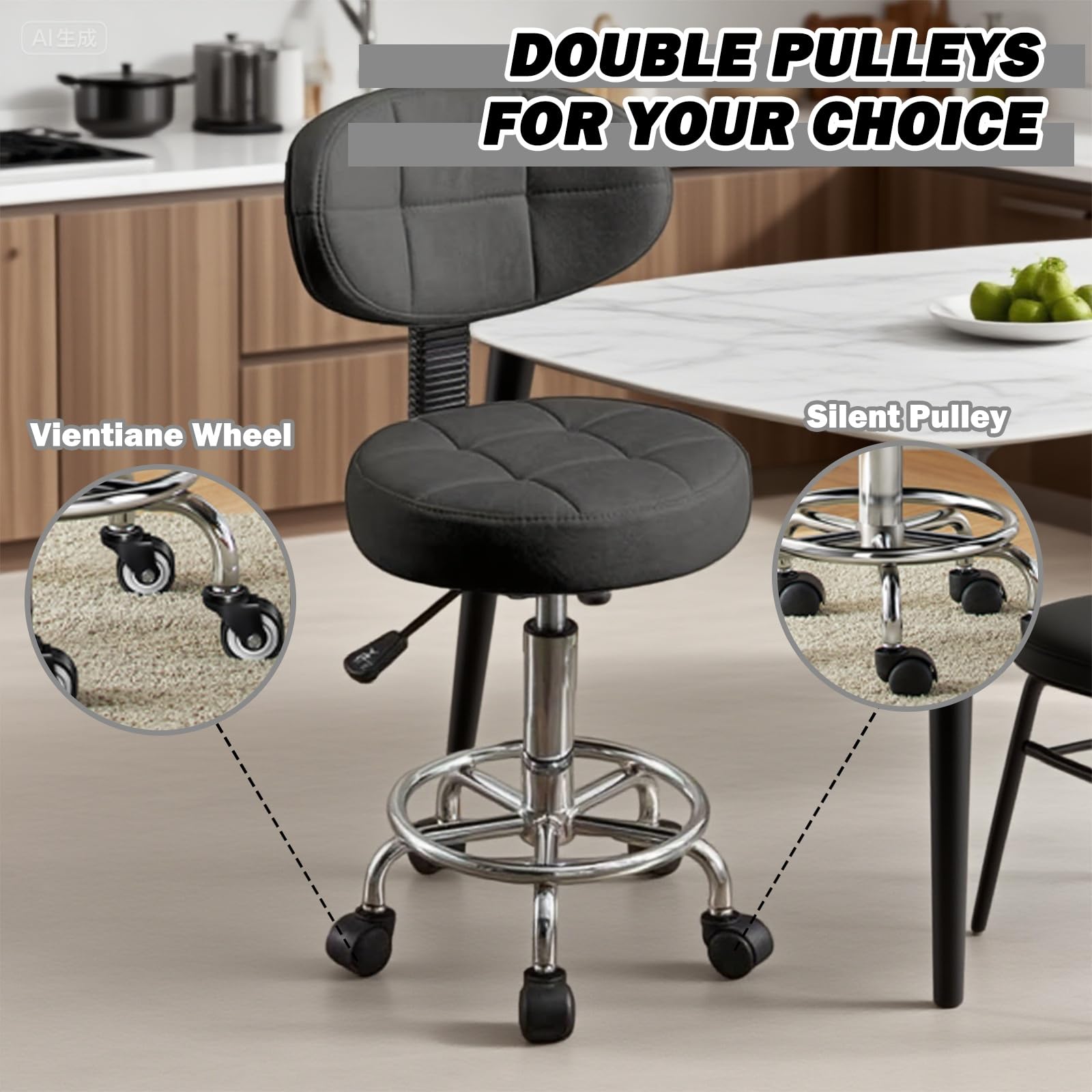 Sgabello da bar – Sedia da disegno ergonomica con supporto posteriore e poggiapiedi, versatile sgabello da ufficio per casa, cucina, bar, negozio (A-nero, 1 pezzo)