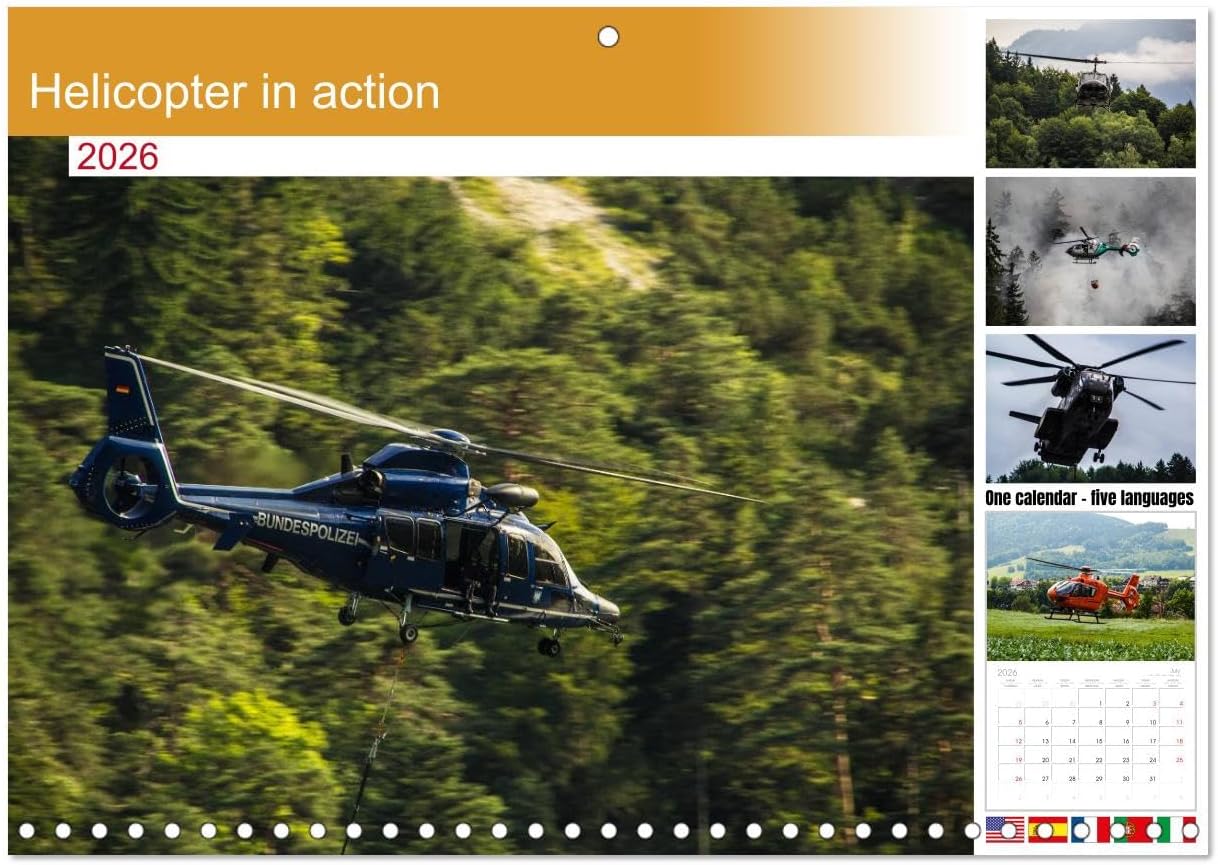 Helicopter in action (Monthly Wall Calendar 2026 16.5" x 23.4" (open)), CALVENDO 14 Month Calendar