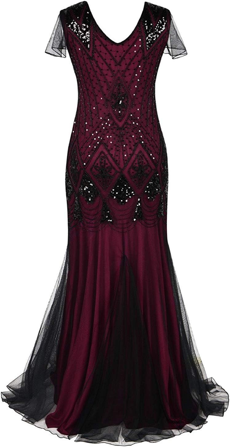 Women Evening Dress 1920s Flapper Cocktail Mermaid Plus Size Formal Gown with Long Gloves