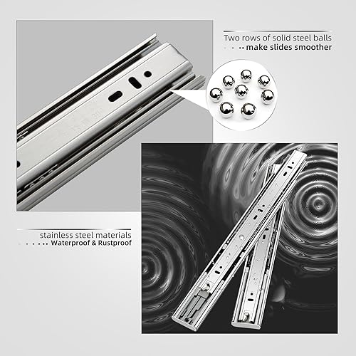 Miniatura 6 de AOLISHENG 1 par de correderas de cajón de acero inoxidable de cierre suave de 12 14 16 18 20 22 24 pulgadas, capacidad de carga de 100 libras,