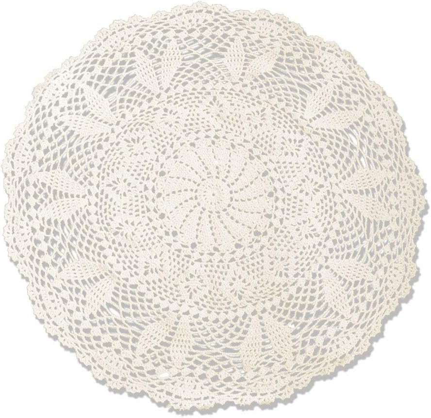 KEPSWET Beige 24 inch Round Crochet Lace Table Doily Handmade Cotton Tablecloth(60cm, Beige)