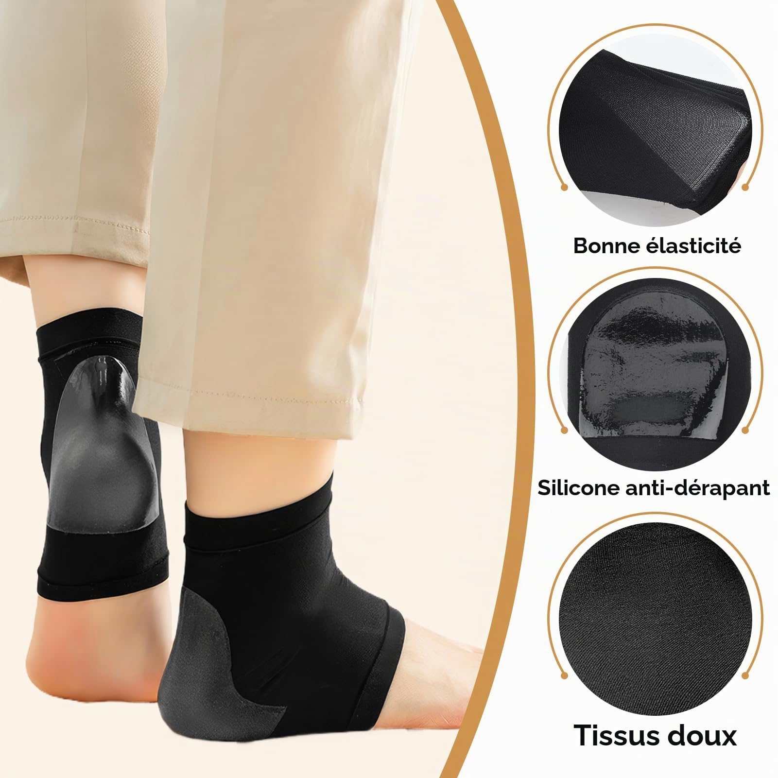 Kiki Fancy Chaussettes de talon, 2 paires de chaussettes ventilées avec coussinets et protège-talon en silicone souple